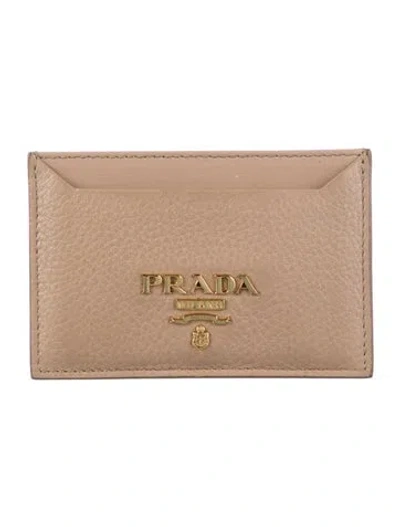 Pre-owned Prada Leather Card Holder In Neutral