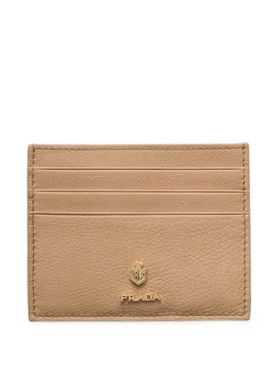 Prada Leather Card Holder In Neutrals