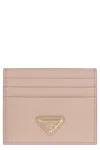 Prada Textured Leather Cardholder With Signature Logo Plaque In Pale Pink
