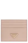 Prada Textured Leather Cardholder With Signature Logo Plaque In Pale Pink
