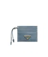 Prada Leather Card Holder In Pilot Blue
