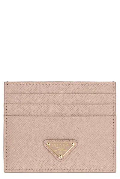Prada Leather Card Holder In Pink