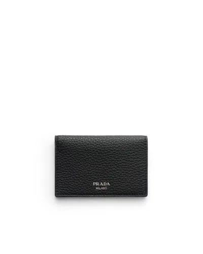 Prada Leather Card Holder In Schwarz