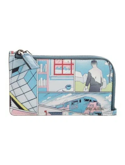 Pre-owned Prada Leather Card Holder W/ Tags In Blue