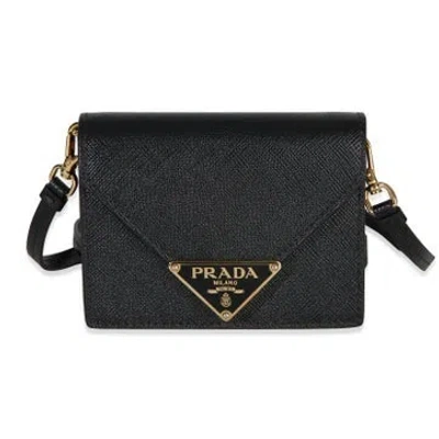 Pre-owned Prada Leather Card Holder With Strap In Black