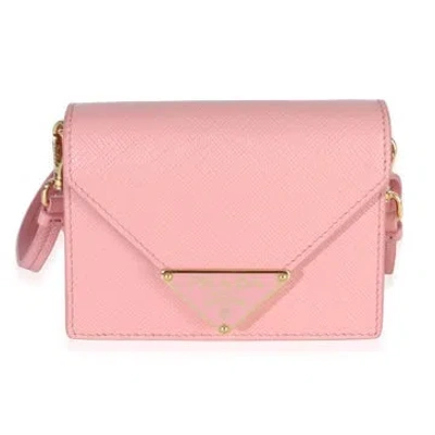 Pre-owned Prada Leather Card Holder With Strap In Pink