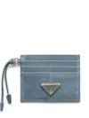 Prada Leather Card Holder In Blue