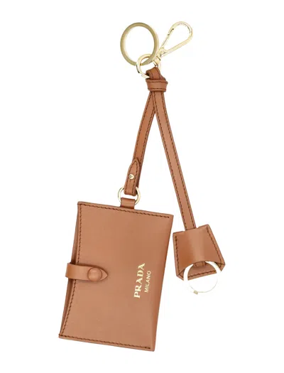 Prada Leather Cardholder Keychain In Brandy