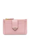 Prada Saffiano And Smooth Leather Card Holder In Pink