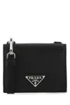 Prada Leather Cardholder With Silver-tone Hardware In Black