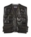 Prada Leather Cargo Gilet In Black