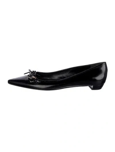 Pre-owned Prada Leather Chain-link Accents Ballet Flats In Black