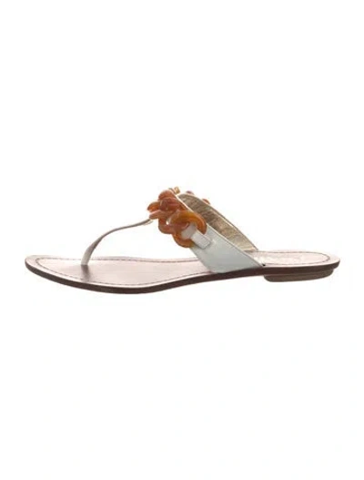 Pre-owned Prada Leather Chain-link Accents Flip Flops In White