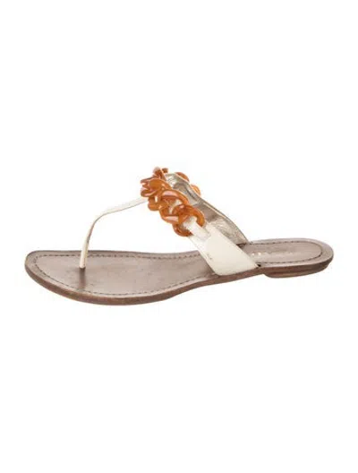 Pre-owned Prada Leather Chain-link Accents Flip Flops In White