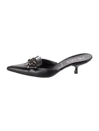 Pre-owned Prada Leather Chain-link Accents Mules In Black