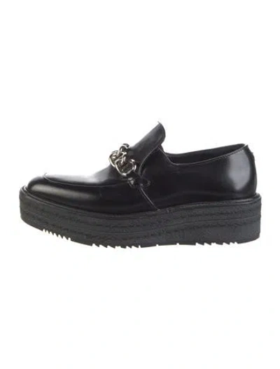 Pre-owned Prada Leather Chain-link Accents Oxfords In Black