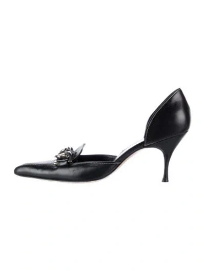 Pre-owned Prada Leather Chain-link Accents Pumps In Black