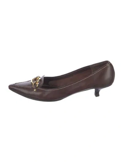 Pre-owned Prada Leather Chain-link Accents Pumps In Brown