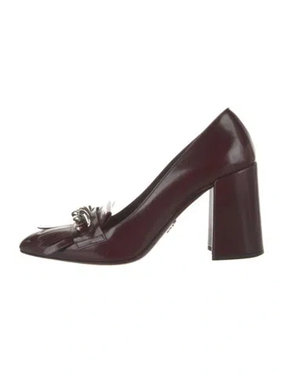 Pre-owned Prada Leather Chain-link Accents Pumps In Burgundy