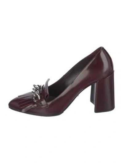 Pre-owned Prada Leather Chain-link Accents Pumps In Burgundy