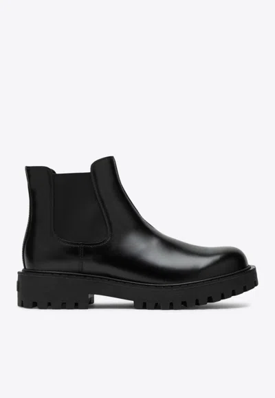 Prada Leather Chelsea Boot In Black