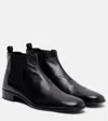 Prada Leather Boots With Logo Print In Black
