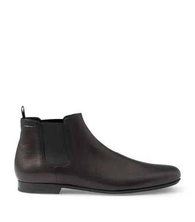 Prada Leather Chelsea Boots In Black