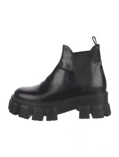 Pre-owned Prada Leather Chelsea Boots In Black