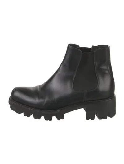Pre-owned Prada Leather Chelsea Boots In Black