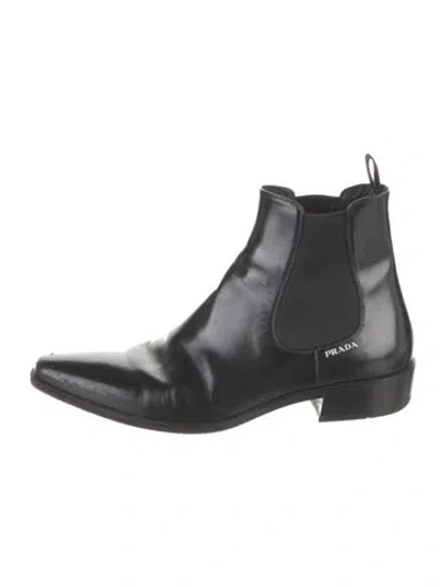 Pre-owned Prada Leather Chelsea Boots In Black