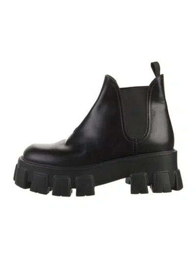Pre-owned Prada Leather Chelsea Boots In Black