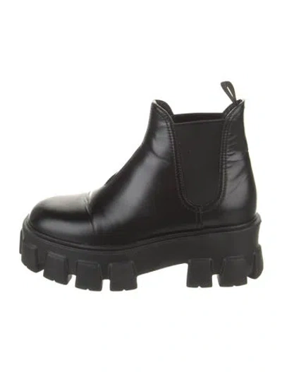 Pre-owned Prada Leather Chelsea Boots In Black