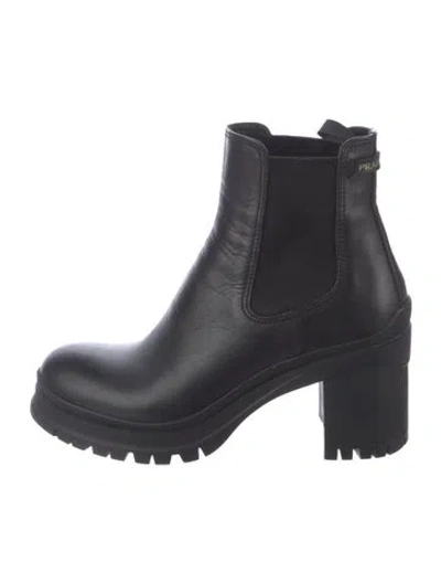 Pre-owned Prada Leather Chelsea Boots In Black