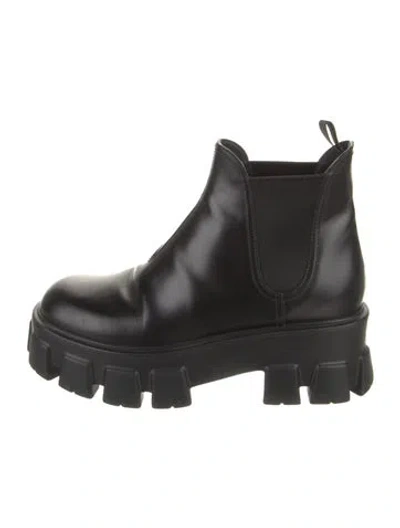 Pre-owned Prada Leather Chelsea Boots In Black