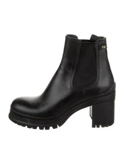 Pre-owned Prada Leather Chelsea Boots In Black
