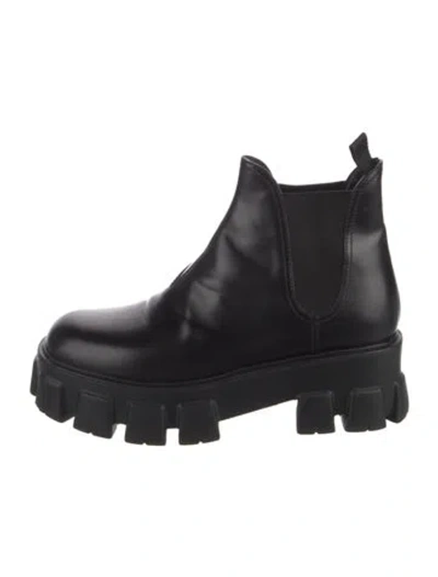Pre-owned Prada Leather Chelsea Boots In Black