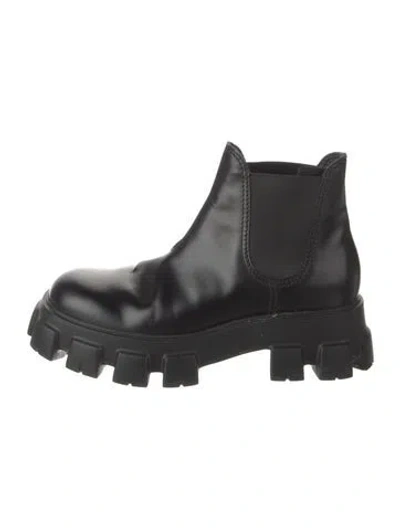 Pre-owned Prada Leather Chelsea Boots In Black