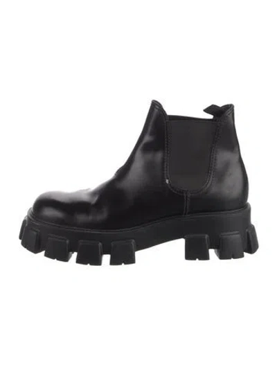 Pre-owned Prada Leather Chelsea Boots In Black