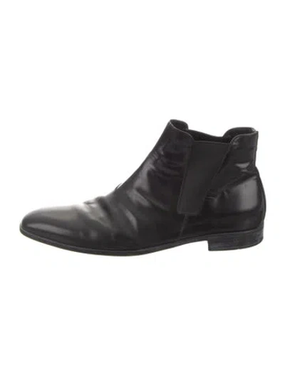 Pre-owned Prada Leather Chelsea Boots In Black