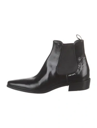Pre-owned Prada Leather Chelsea Boots In Black