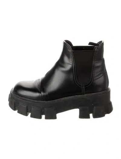 Pre-owned Prada Leather Chelsea Boots In Black