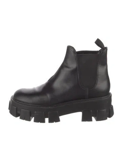 Pre-owned Prada Leather Chelsea Boots In Black
