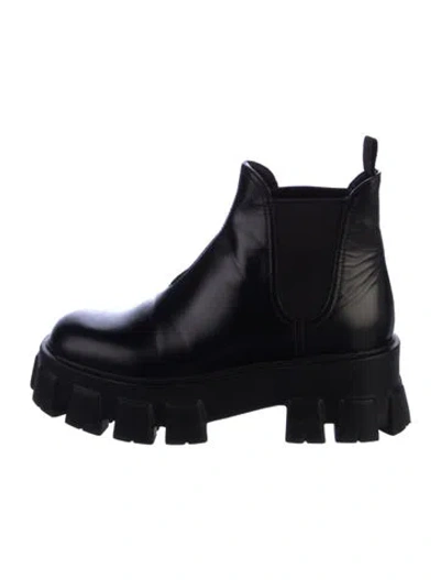 Pre-owned Prada Leather Chelsea Boots In Black