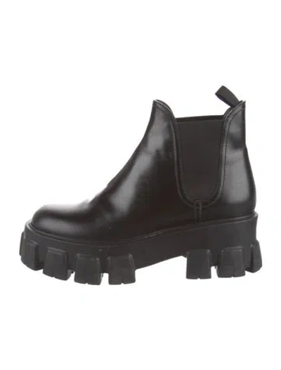 Pre-owned Prada Leather Chelsea Boots In Black