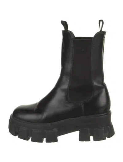 Pre-owned Prada Leather Chelsea Boots In Black