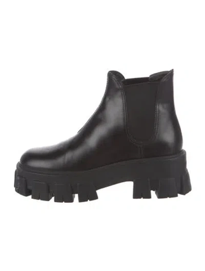 Pre-owned Prada Leather Chelsea Boots In Black