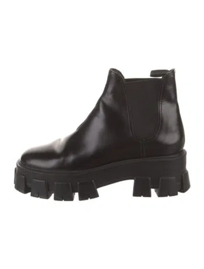 Pre-owned Prada Leather Chelsea Boots In Black