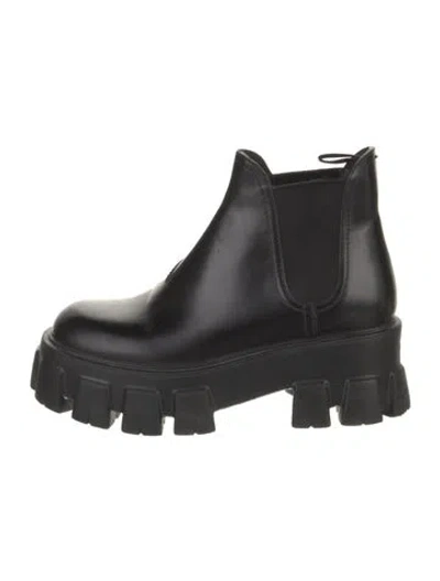 Pre-owned Prada Leather Chelsea Boots In Black