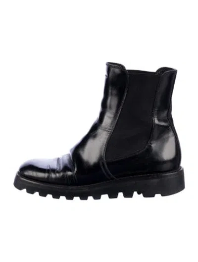 Pre-owned Prada Leather Chelsea Boots In Black