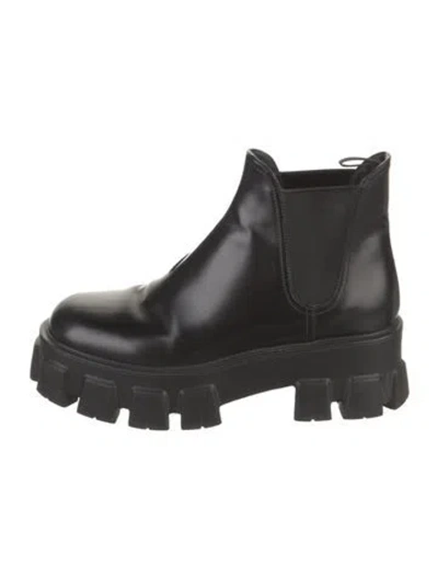 Pre-owned Prada Leather Chelsea Boots In Black